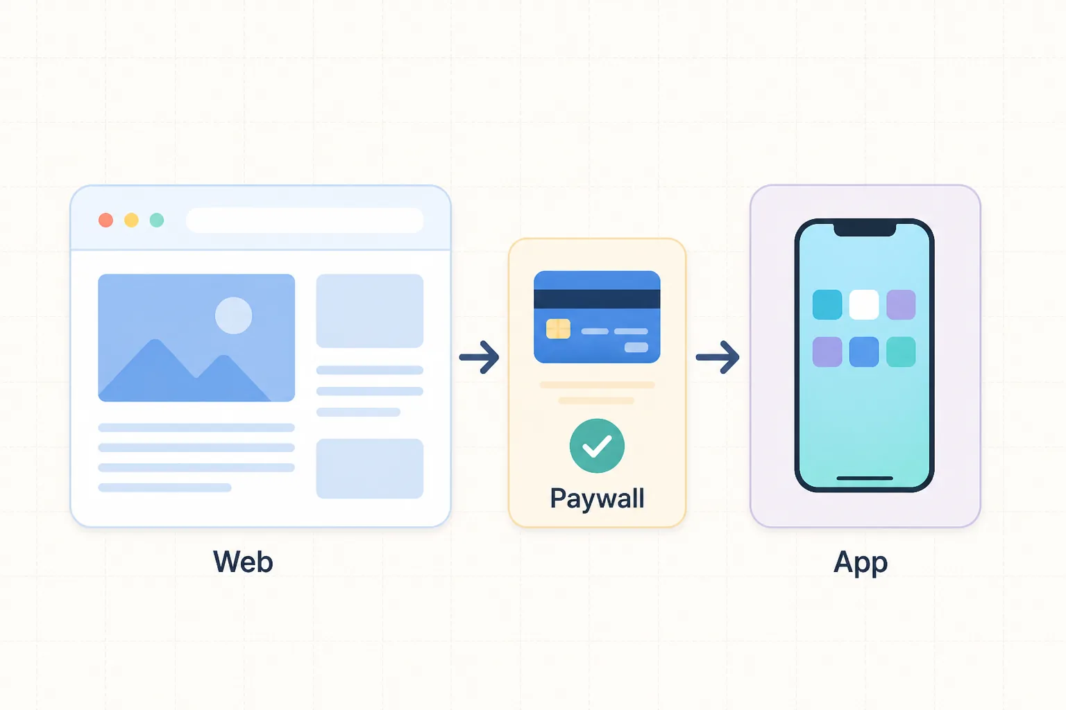 Browser to paywall to app conversion flow